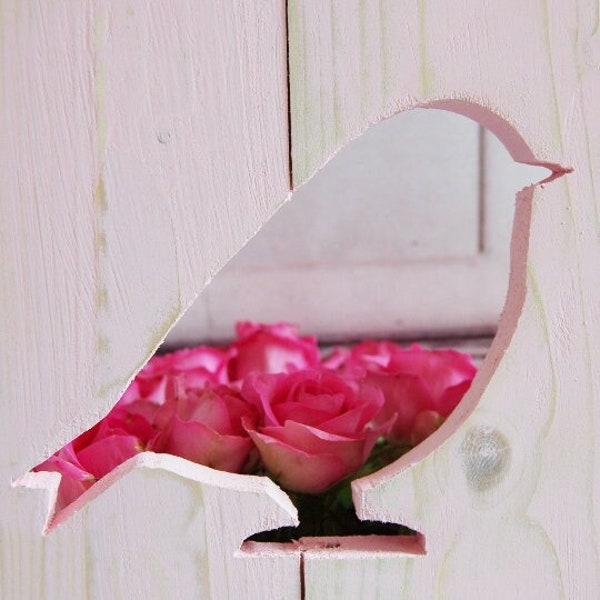 Zuckersüßer Landhaus Fensterladen Vogel rosa, Shabby antique chic Handgefertigt