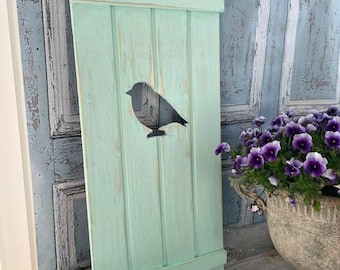 Country house shutter bird in lime green, shabby antique chic handmade