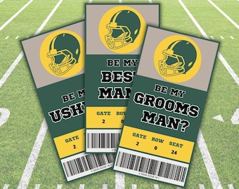 Football Ticket Groomsman Proposal, Green & Yellow (Digital Download)