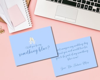 Will You Be My Something Blue? Proposal Card - Digital Download - Champagne Bow Theme