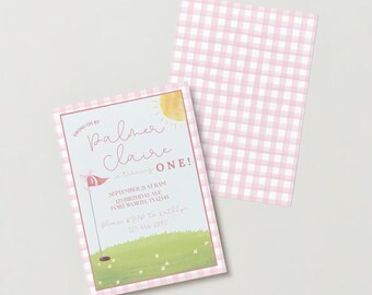 Pink Golf 1st Birthday Invitation | Girls Party (JPG & PDF)