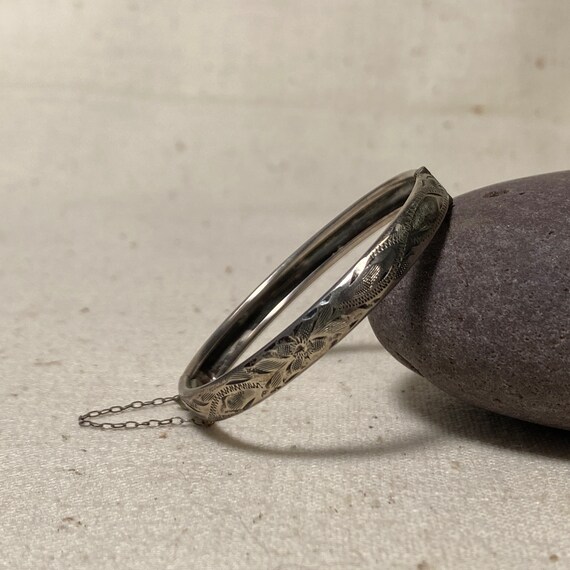 Engraved Silver Baby Hinged Bangle - image 1