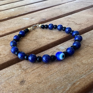 Evil Eye, Lapis Lazuli, Onyx bracelet - December birthstone - Sagittarius Inspired