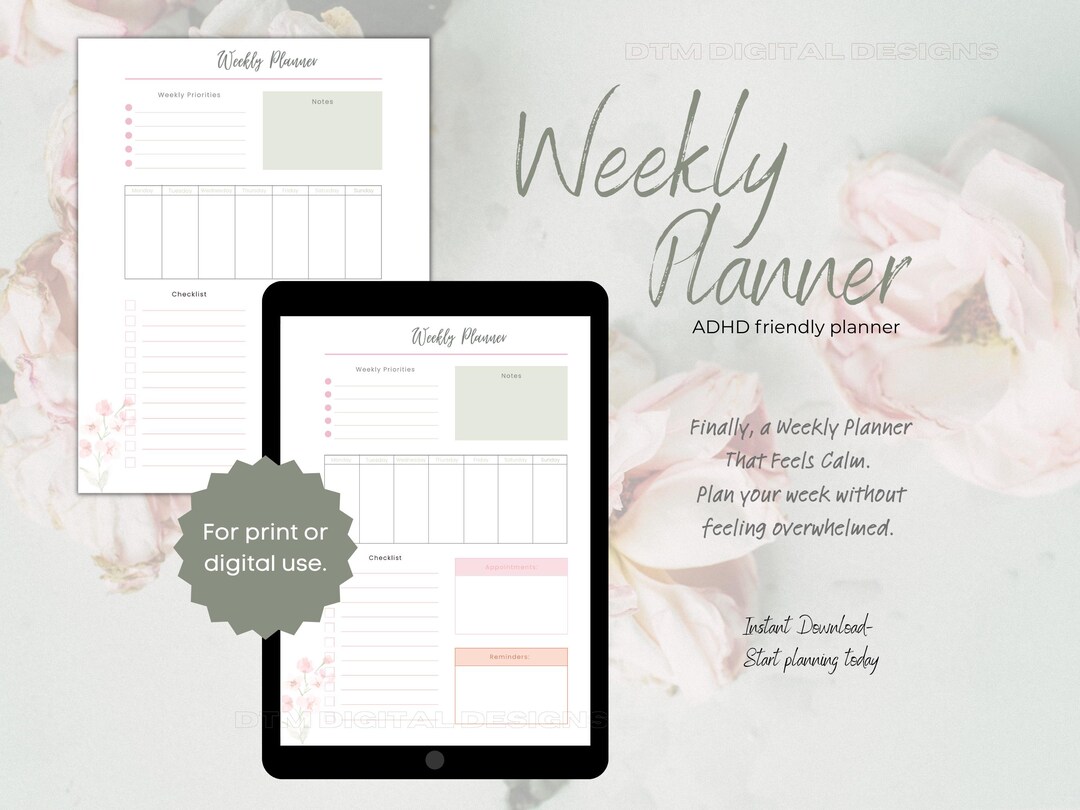 Minimal Floral Weekly Planner | Printable & Digital iPad (instant ...