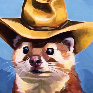 Cowboy Ferret Art Print - Western Home Decor - Quirky Pet Portrait