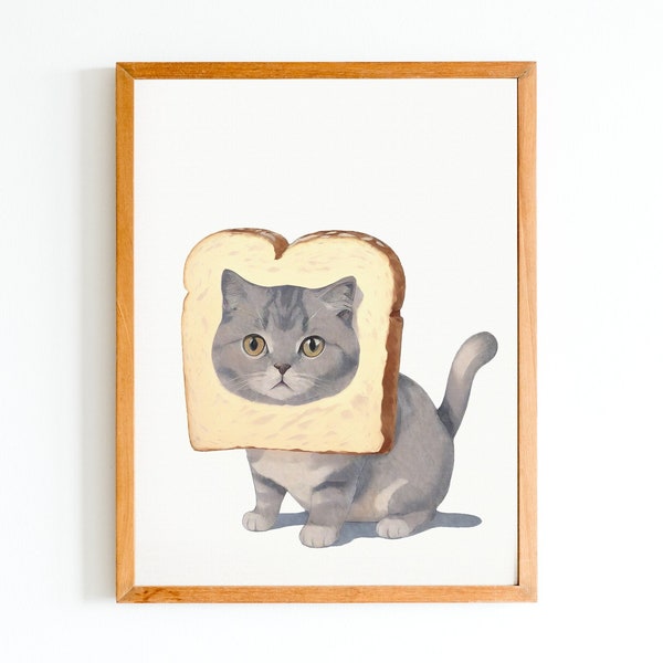 Bread Cat Art Print - Cat Toast Art - British Shorthair Portrait - Cute Cat Lover Gifts