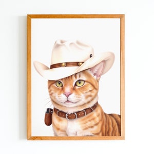 Cowboy Cat Art Print (Choose Your Color) - Western Cat Art Print - Quirky Home Decor - Unique Gift for Cat Lovers