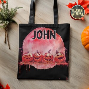 Personalisierte Halloween Tragetasche Individuelle Jack-O &#39;Lantern Kürbis Hexe Schwarze Katze Geist Robuste Tragetasche für Süßes oder Saures Goodie Taschen