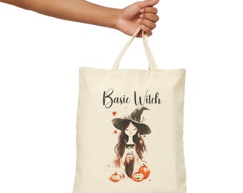 Vintage Basic Witch Tote Bag - Fun Witch Bag, Halloween Gift, Witchy Vibes, Cotton Canvas Tote, Trick or Treat Bag