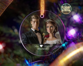 Custom Glass Ornament with Photo & Text | Personalized Christmas Decoration | Unique Gift for Weddings, Anniversaries, and Special Occasions