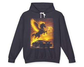 Fiery Pegasus Mustang Hoodie | Winged Horse Car Illustration