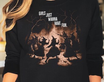 Vintage Girls Just Wanna Have Funny Witch Sweatshirt, Fun Witch Sweatshirt, Vintage Halloween Women Shirt, Witchy Vibes Sweatshirt