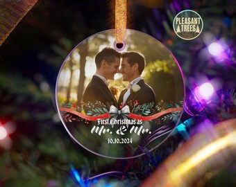 First Christmas Together | Custom Glass Photo Ornament with Personalized Text | Perfect Keepsake for LGBTQ+ Weddings & Anniversaries