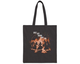 Vintage Girls Just Wanna Have Funny Witch Tote Bag, Fun Witch Bag, Vintage Halloween, Witchy Vibes, Cotton Canvas Tote Bag