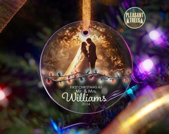 Christmas Lights Glass Ornament | Custom Photo and Text with Background Removal | Personalized Holiday Keepsake Gift | First Christmas as