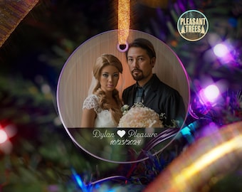 Custom Glass Photo Ornament | Personalized Christmas Ornament with Photo and Text | Perfect Wedding, Anniversary, Holiday Gift