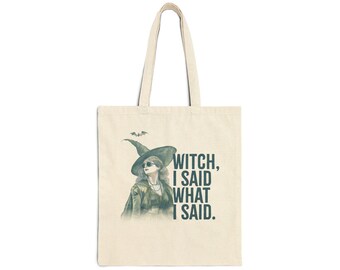 Witch Cotton Canvas Tote Bag, Reusable Shopping Bag, Halloween Gift, Eco-Friendly Bag, Witchy Tote, Black Cat Bag, Magical Tote Bag