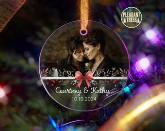 Holiday Ribbon Glass Ornament | Personalized Photo with Custom Text and Background Removal | Perfect Christmas Keepsake Gift