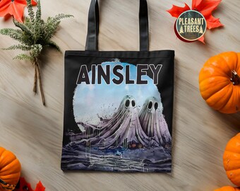 Personalized Halloween Tote Bag Customized Ghost Friends Sturdy Tote Bag for Trick or Treat Goodie gift BagsGhost