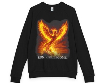 Fiery Phoenix Run. Rise. Become. Crewneck | Still Rising Raglan Sweatshirt