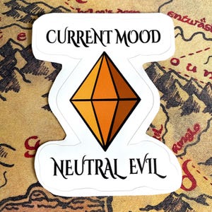 Sims Plumbob Mood x D&D-uitlijningssticker, gespannen oranje plumbob-sticker, neutrale kwaad uitlijningssticker, sticker zonder luchtbellen