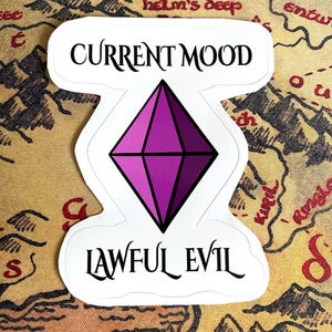 Sims Plumbob Mood x D&D-uitlijningssticker, speelse paarse Plumbob-sticker, Lawful Evil uitlijningssticker, sticker zonder luchtbellen