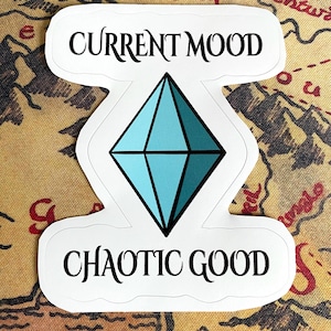 Sims Plumbob Mood x D&D-uitlijningssticker, geïnspireerde lichtblauwe plumbob-sticker, sticker Chaotic Good Alignment, sticker zonder luchtbellen