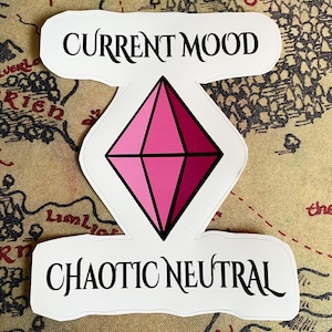 Sims Plumbob Mood x D&D uitlijnsticker, flirterig roze plumbob-sticker, sticker chaotisch neutraal uitlijning, sticker zonder luchtbellen