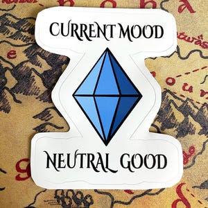 Sims Plumbob Mood x D&D-uitlijningssticker, zelfverzekerde blauwe plumbob-sticker, sticker neutrale goede uitlijning, sticker zonder luchtbellen