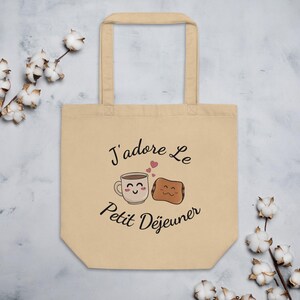 Słodka francuska torba z cytatem, słodka torba śniadaniowa z kawą i rogalikiem, torba z kreskówkowym rogalikiem Kawaii, kremowa torba z ekologicznej bawełny