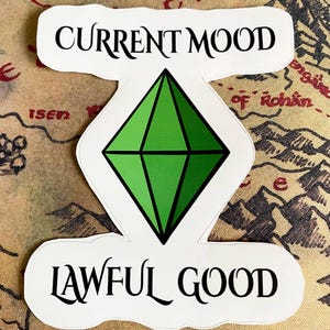 Sims Plumbob Mood x D&D uitlijnsticker, sticker Happy Green Plumbob, sticker Lawful Good uitlijning, sticker zonder luchtbellen