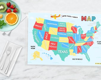 USA Map Placemat for Kids: States & Capitals Learning Gift