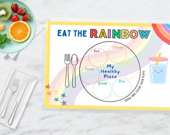 Kids Placemats- Eat the Rainbow- Interactive Double Sided Placemat- Healthy Eating Learning for Kids