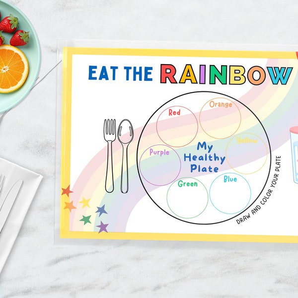 Kids Placemat Healthy Eating Interactive Placemat Eat the Rainbow Educational Tool for Learning Healthy Eating Habits