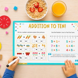 Reusable Addition Placemat for Kids | Math Facts 1–10 Activity Mat | Preschool Learning