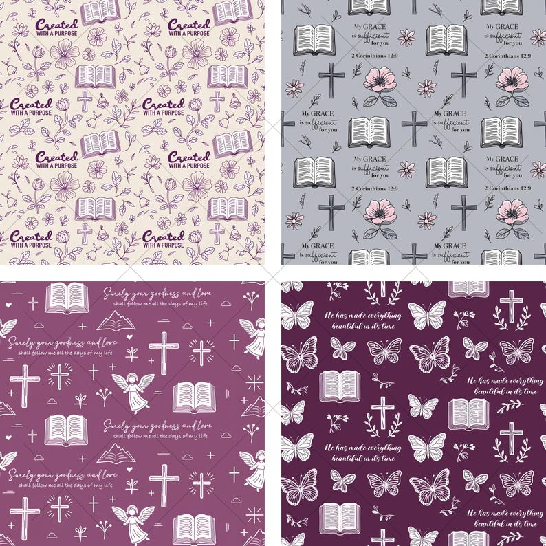 Religious Quotes Seamless Repeated Patterns - Christian Faith Scrapbook ...
