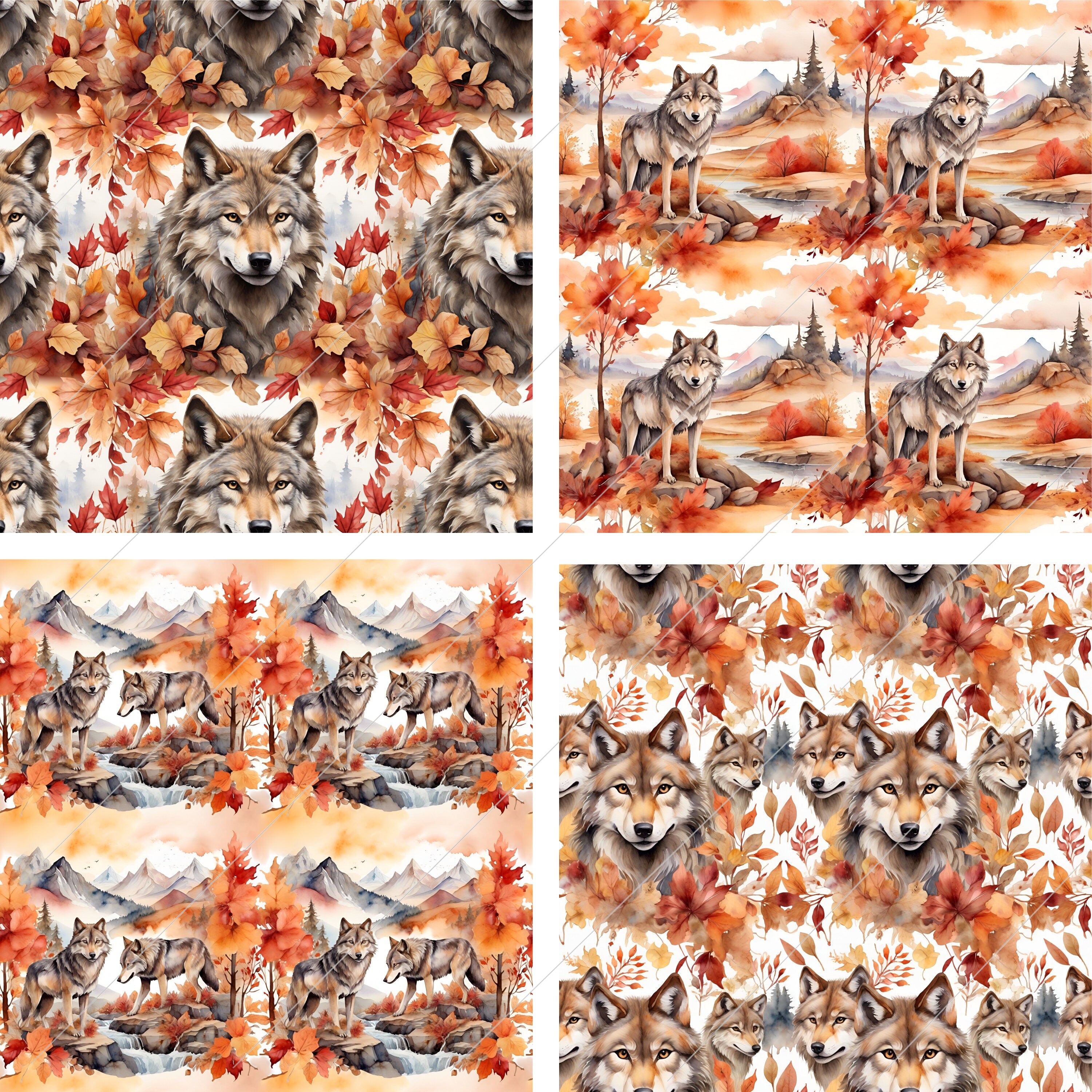 Wolves Seamless Digital Pattern Set #3 - Four Seasons Wild Wolves ...