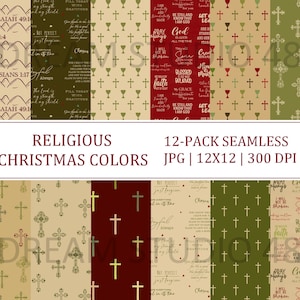 Religiöses Digitales Papier-Set Weihnachtsfarben - Christlicher Glaube Scrapbook Papier - Bibel Themed Patterned Paper - Nahtlos - Kommerzielle Nutzung