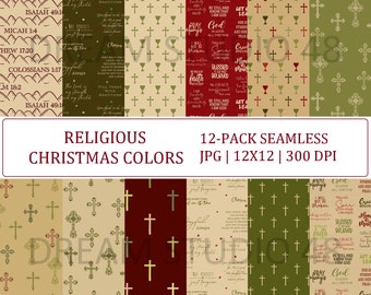 Ensemble de papier numérique religieux couleurs de Noël - papier de scrapbooking foi chrétienne - papier à motifs sur le thème de la Bible - sans couture - usage Commercial