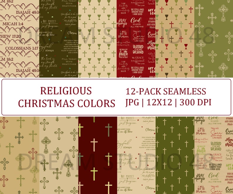 Religious Digital Paper Set Christmas Colors Christian Faith Scrapbook