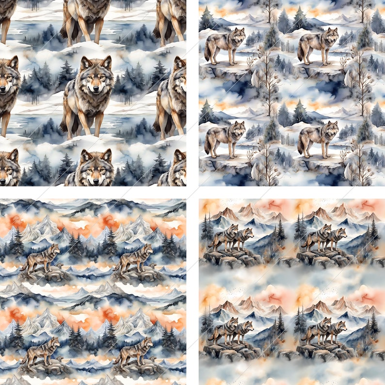 Wolves Seamless Digital Pattern Set #3 - Four Seasons Wild Wolves ...