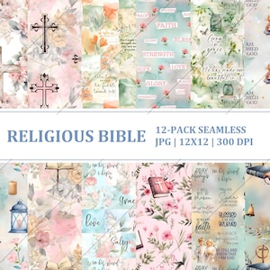 Religious Digital Paper Set #3 - Christian Faith Scrapbook Paper - Bible Themed Patterned Paper - 12 Designs - Seamless - Commercial Use