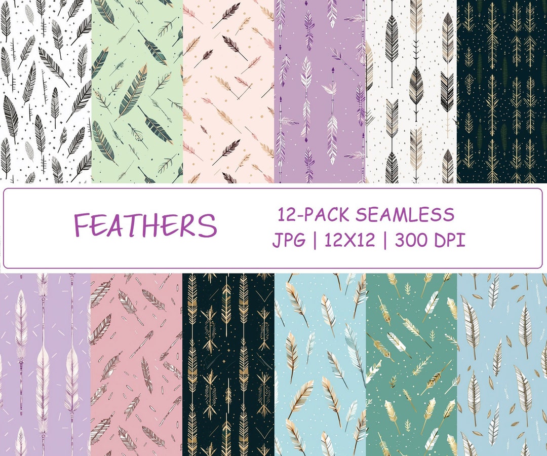 Feathers Digital Paper Sets - Boho Feathers Scrapbook Paper - Feathers ...
