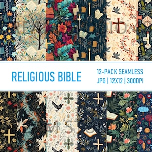 Religiöses Digitales Papier Set # 1 - Christliches Glaube Scrapbook Papier - Bibel Themed Papier - 12 Designs - Nahtlos - Kommerzielle Nutzung