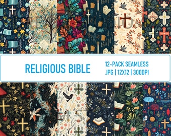 Ensemble de papier numérique religieux #1 - papier de scrapbooking foi chrétienne - papier à motifs sur le thème de la Bible - 12 modèles - sans couture - usage commercial