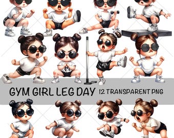 Gym Girl Leg Day Workout PNG Bundle, Fitness Clipart, Gym PNG Bundle, Workout Graphics, Plucky Girl Boss Art, Watercolor Exercise Equipment