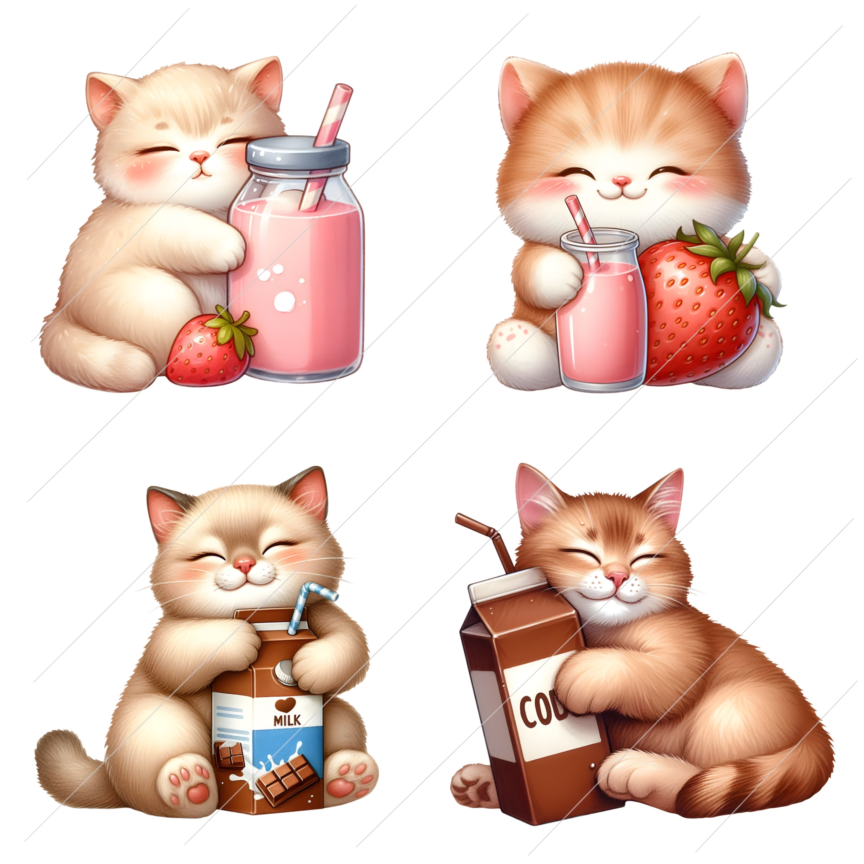 Cats Love Milk Clipart Bundle Cat With Milk Carton Transparent PNG Digital Download Paper Craft Junk Journal Scrapbook Commercial Etsy