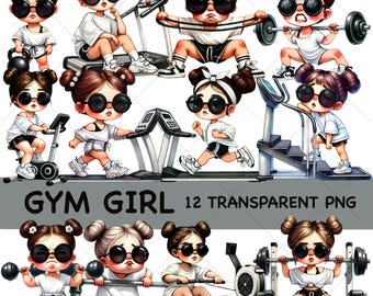 Gym Girl Workout PNG Bundle, Strength Training Fitness Clipart, Weightlifting Plucky Funny Girl Boss Art, Watercolor Exercise Equipment