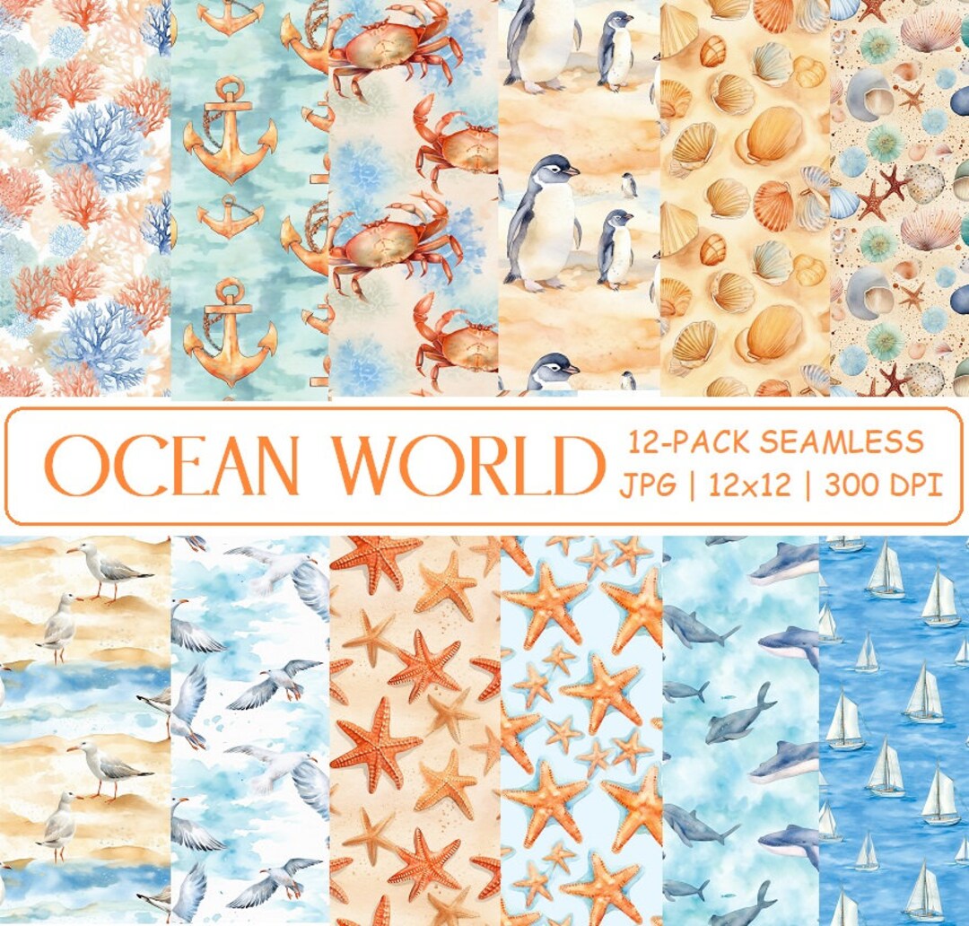 Ocean World Digital Paper - Sea Life Printables - 12 Designs - 12x12in - Commercial Use ...