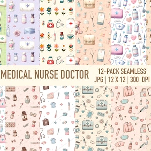 Medical Nurse Doctor Seamless Repeat Pattern Designs, Healthcare Backgrounds, Printable Digital Paper, Patterned Paper, Commercial Use